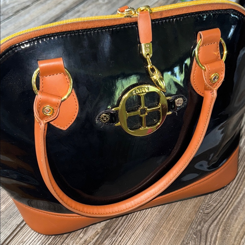 Iman purse Elegant Black Tan Handbag pvc large removable strap